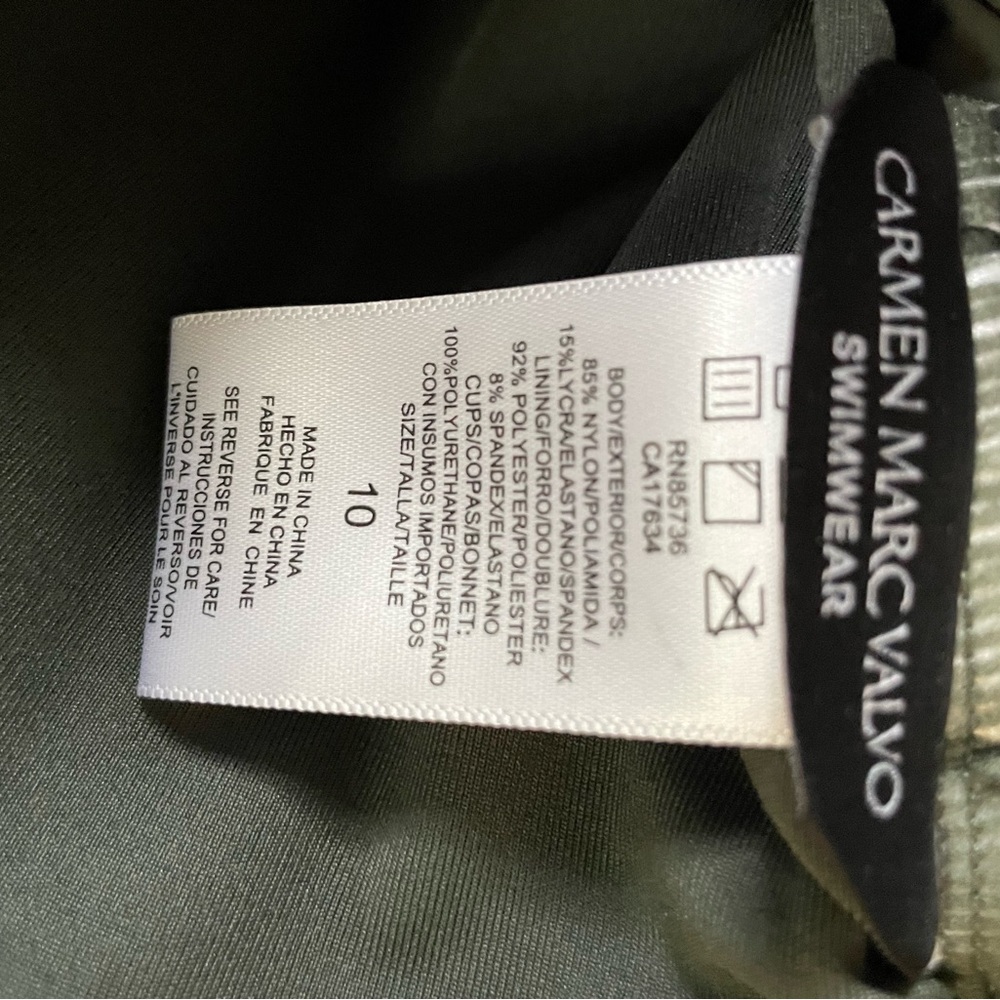Olive Green Carmen Marc Valvo Ruched One-Piece Swimsuit with Detachable Strap - Picture 7 of 7